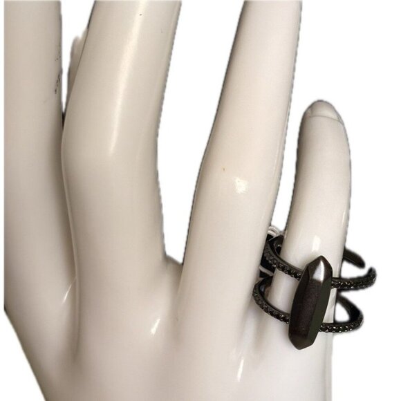 Kendra Scott Gunmetal Plated Brass Crystal Accent Oval & Open Design Abra Ring - Picture 5 of 6